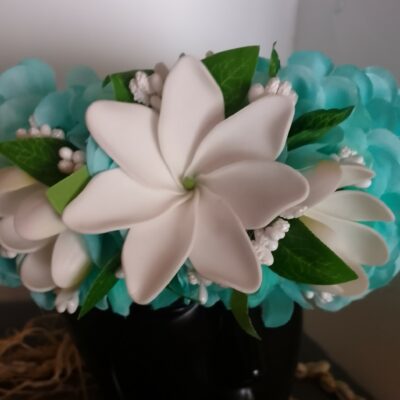 Couronne tiare Tahiti bleue lagon grande tiare deux boutons tiare