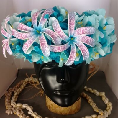 Couronne tiare Tahiti bleu lagon trois tiare tatouée orchidées