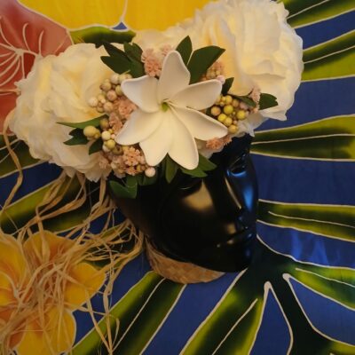 Couronne tiare Tahiti champagne grande tiare bambou e graines