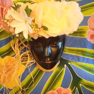 Couronne tiare Tahiti champagne grande tiare bambou e graines