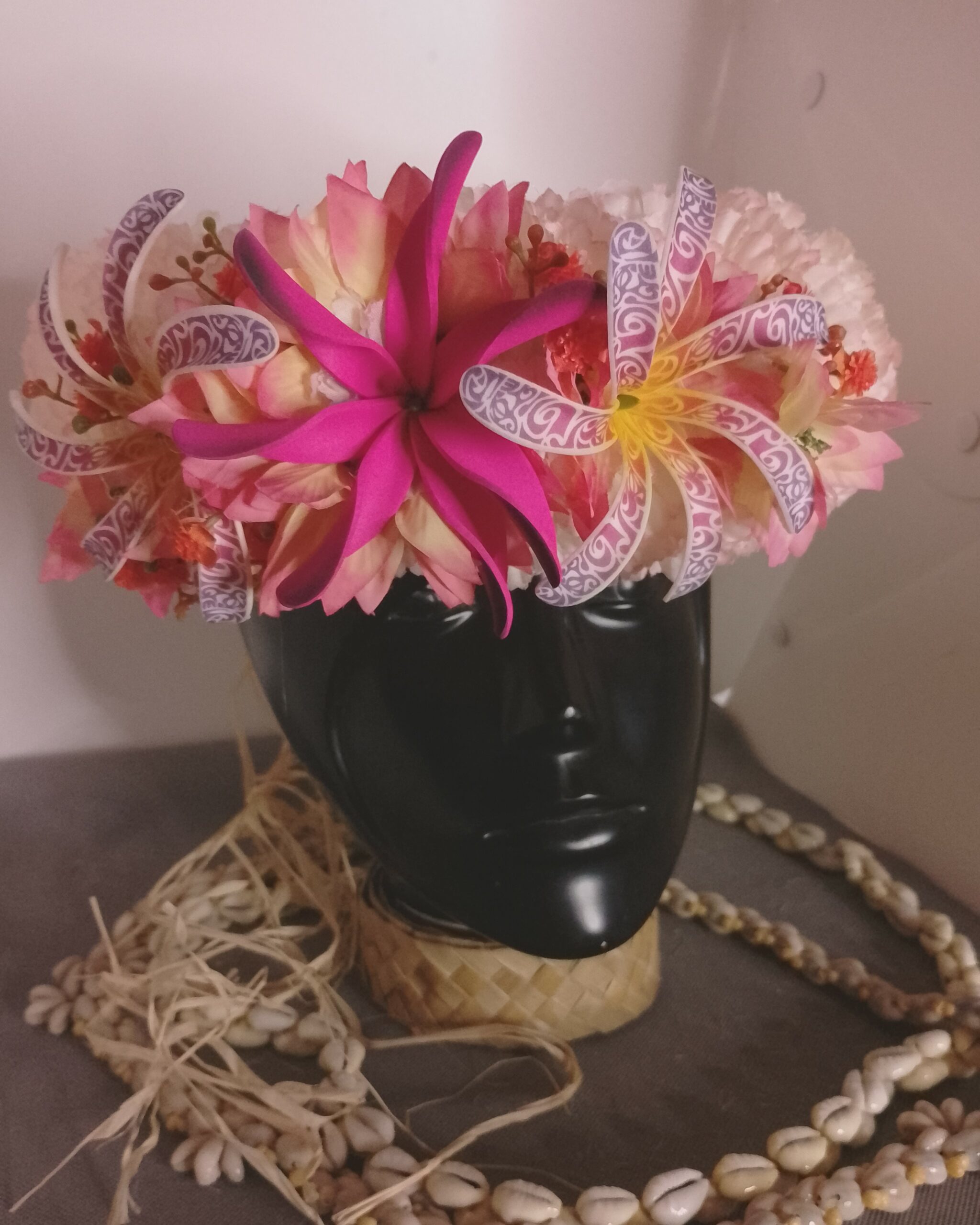 Couronne tiare Tahiti champagne rosé deux tiare tatouée maxi tiare Vaite.e.Tiare créations