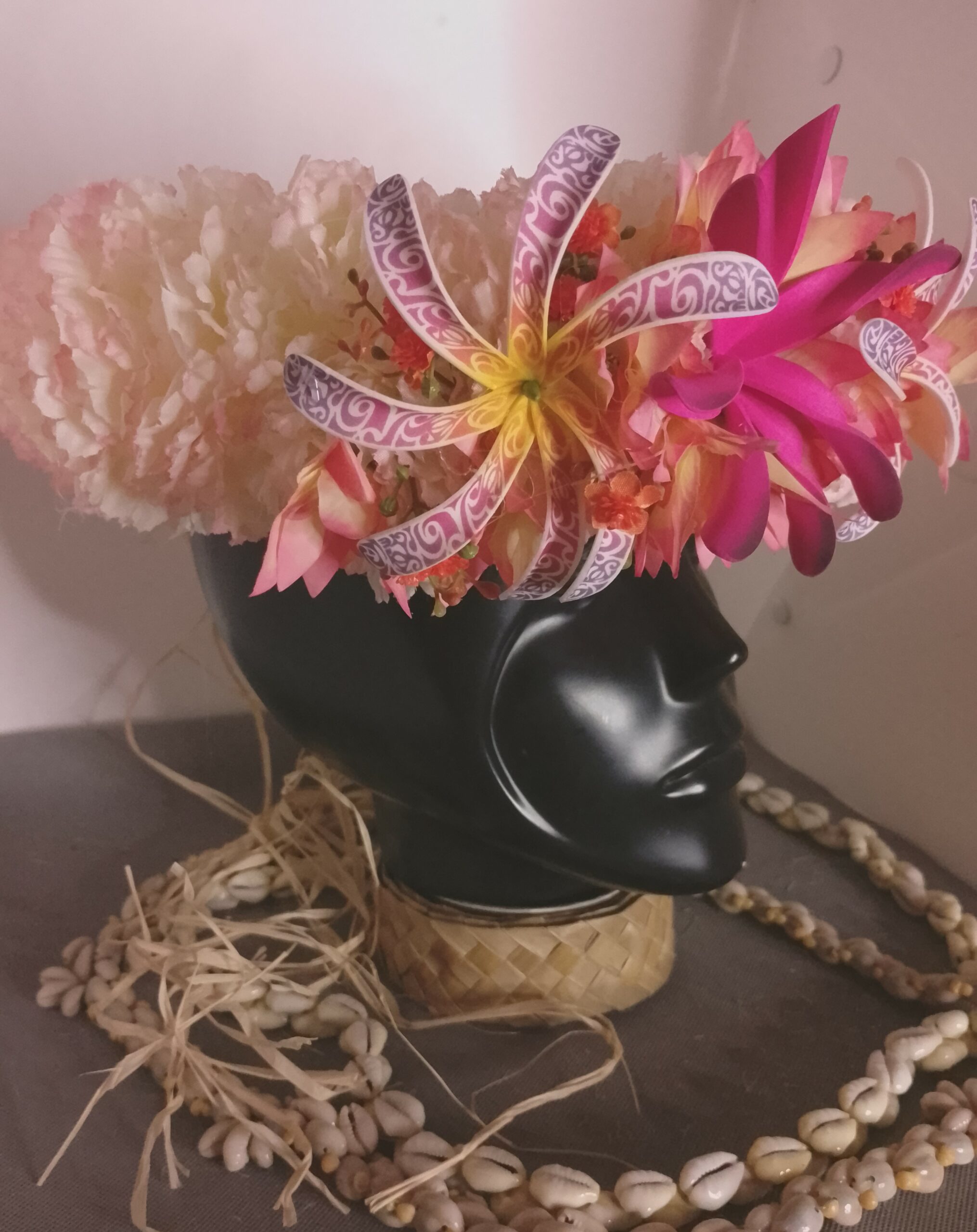 Couronne tiare Tahiti champagne rosé deux tiare tatouée maxi tiare Vaite.e.Tiare créations