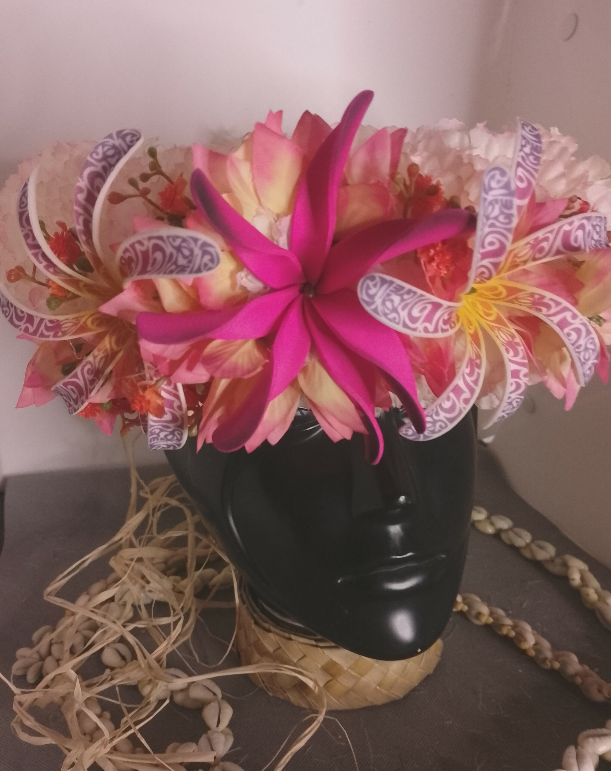 Couronne tiare Tahiti champagne rosé deux tiare tatouée maxi tiare Vaite.e.Tiare créations