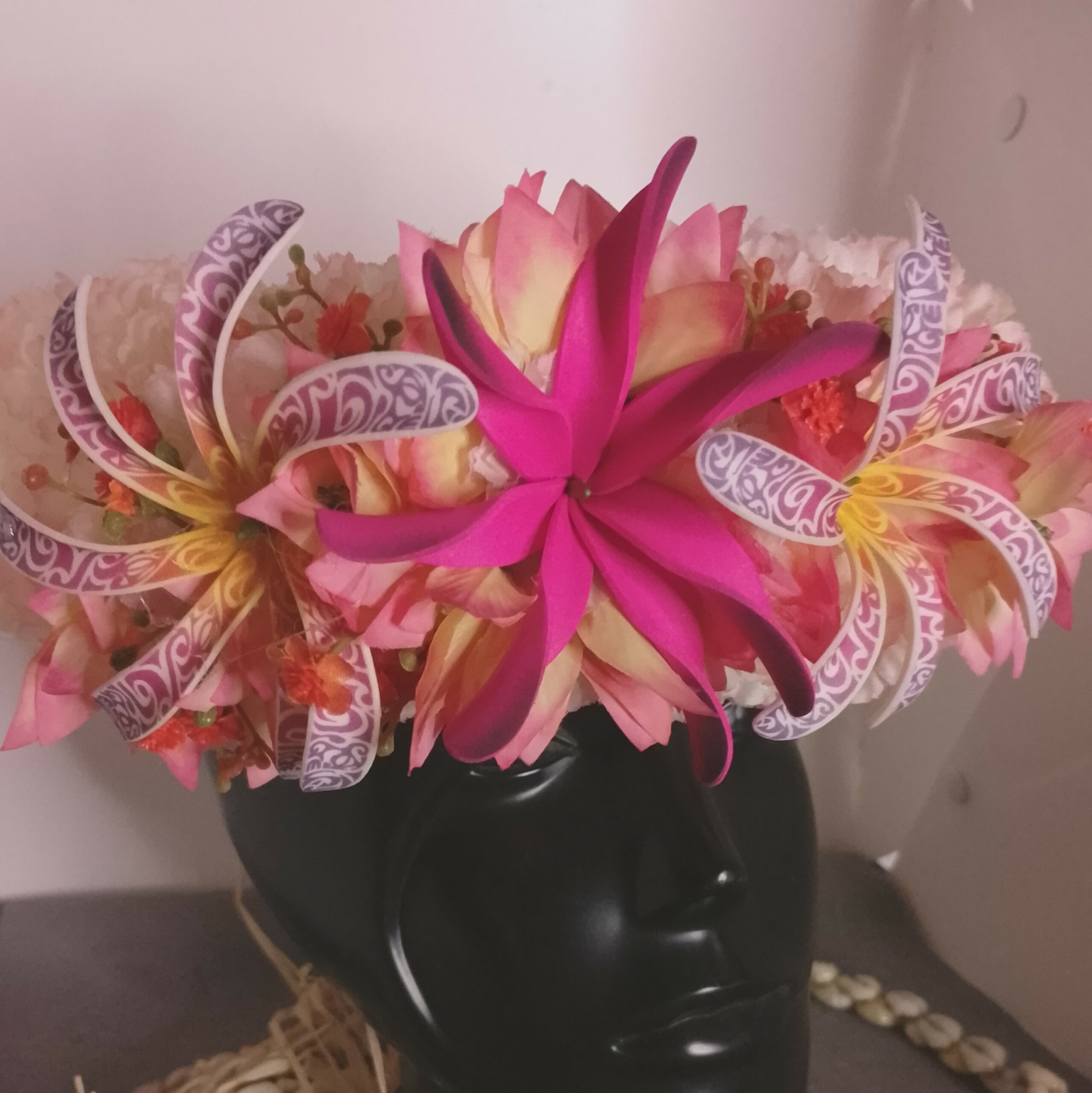 Couronne tiare Tahiti champagne rosé deux tiare tatouée maxi tiare Vaite.e.Tiare créations