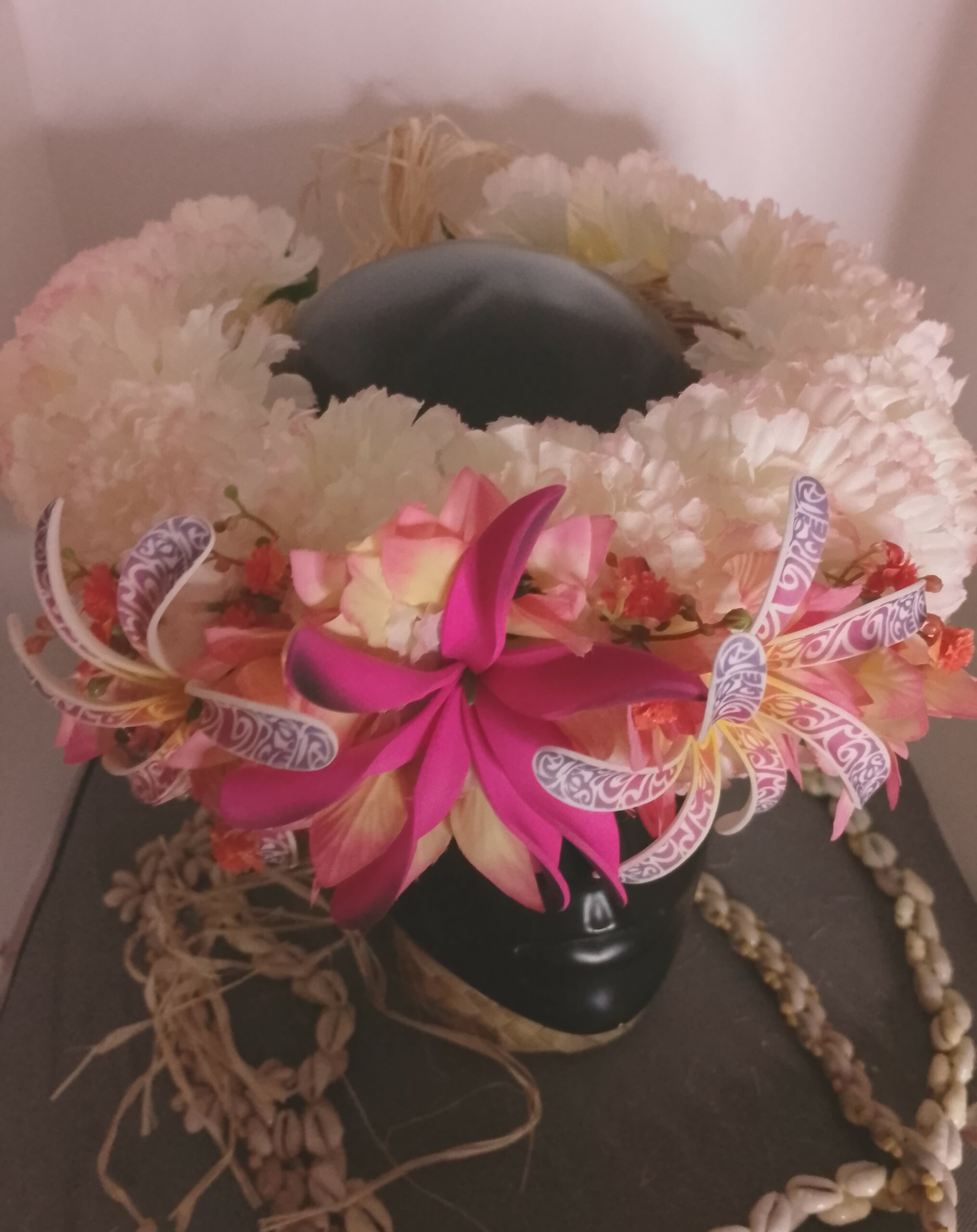 Couronne tiare Tahiti champagne rosé deux tiare tatouée maxi tiare Vaite.e.Tiare créations