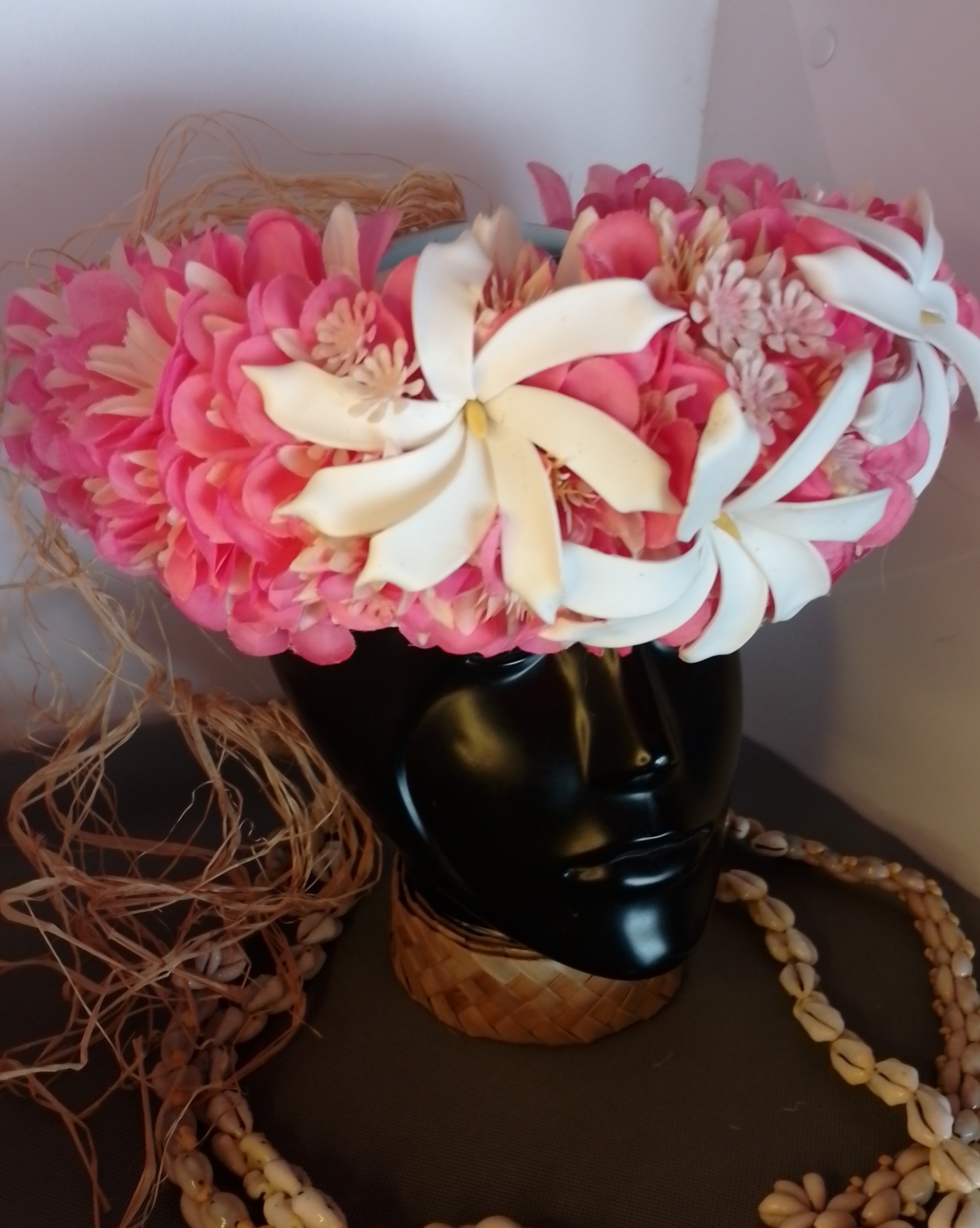 Couronne tiare Tahiti corail et champagne trois tiare Vaite.e.Tiare créations