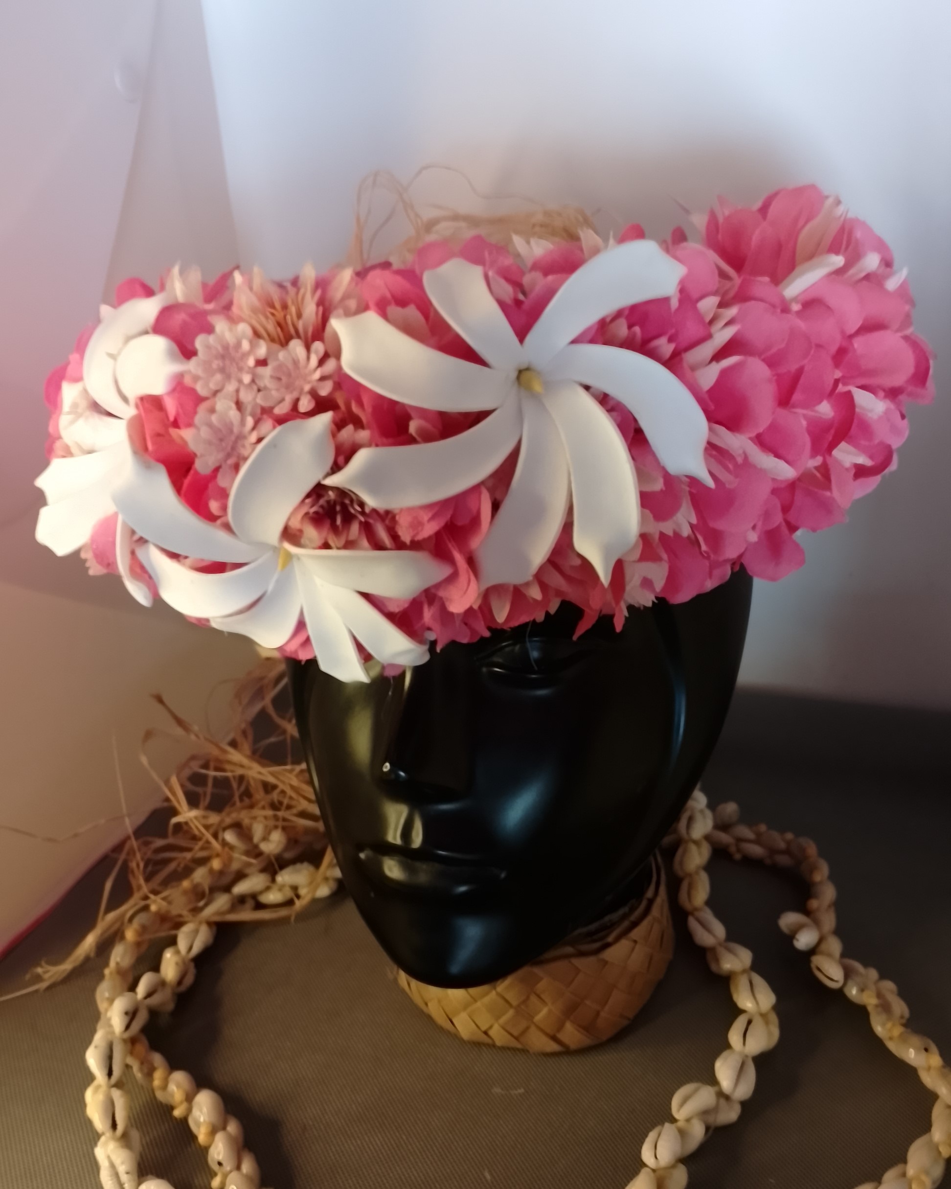 Couronne tiare Tahiti corail et champagne trois tiare Vaite.e.Tiare créations