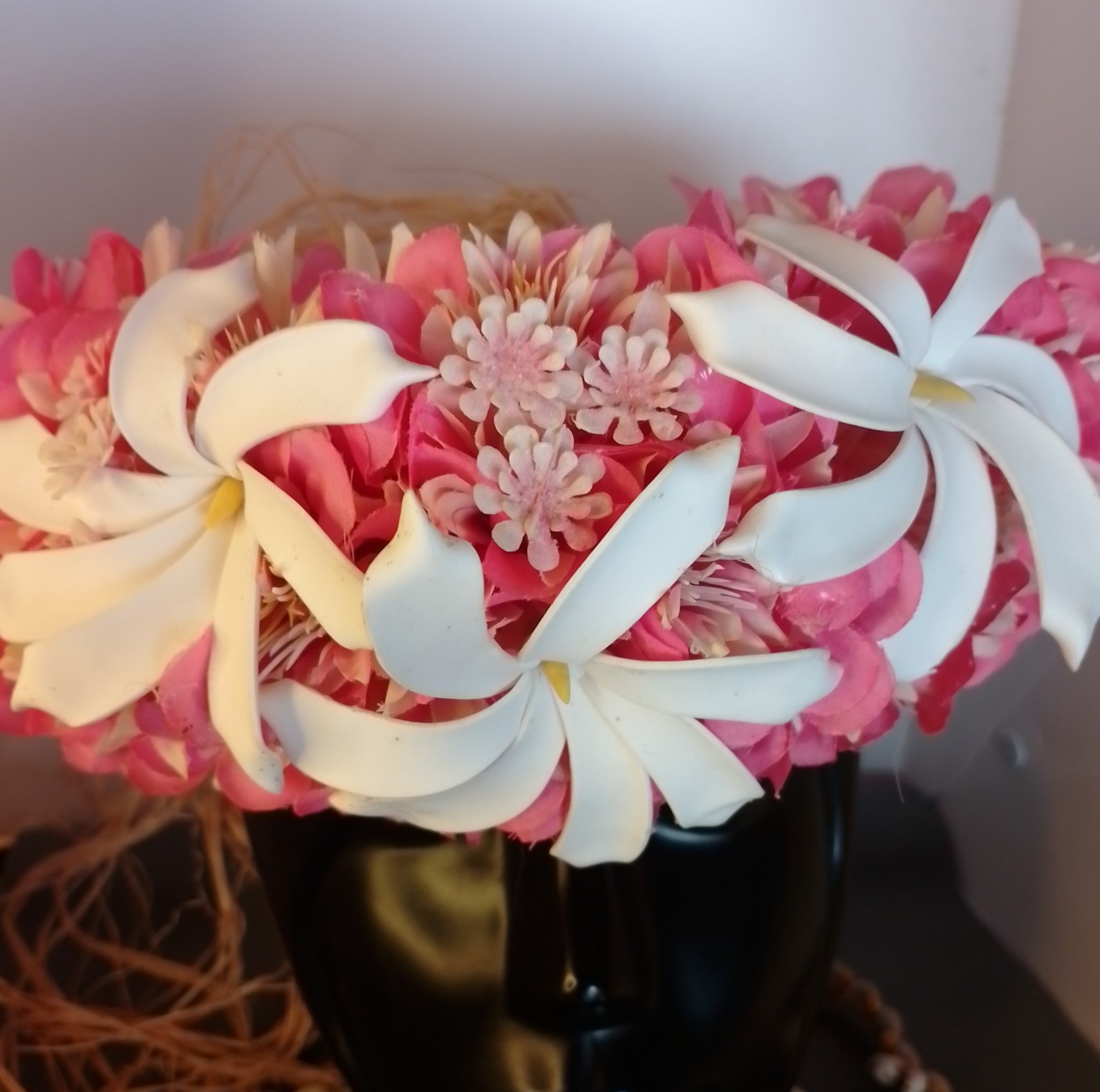 Couronne tiare Tahiti corail et champagne trois tiare Vaite.e.Tiare créations