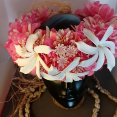 Couronne tiare Tahiti corail et champagne trois tiare