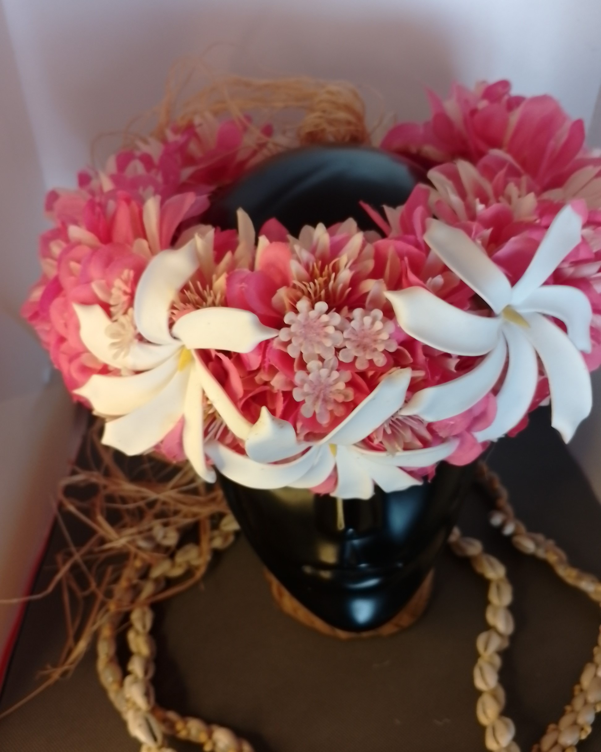 Couronne tiare Tahiti corail et champagne trois tiare Vaite.e.Tiare créations