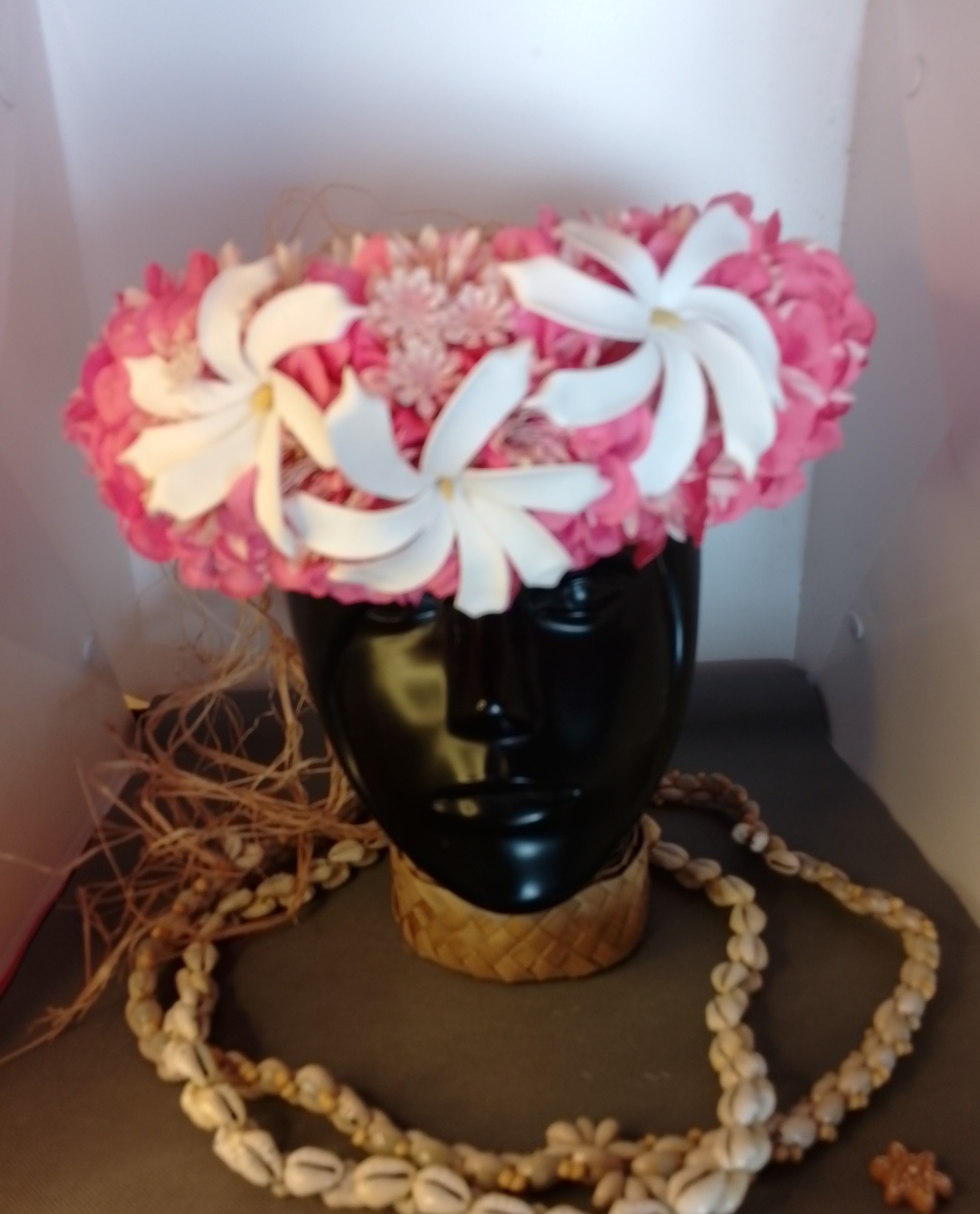 Couronne tiare Tahiti corail et champagne trois tiare Vaite.e.Tiare créations