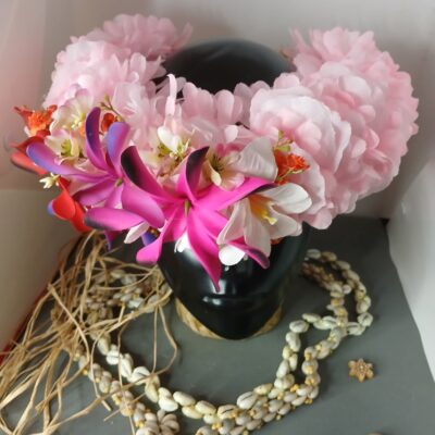 Couronne tiare Tahiti rose pâle trois maxi tiare Tahiti