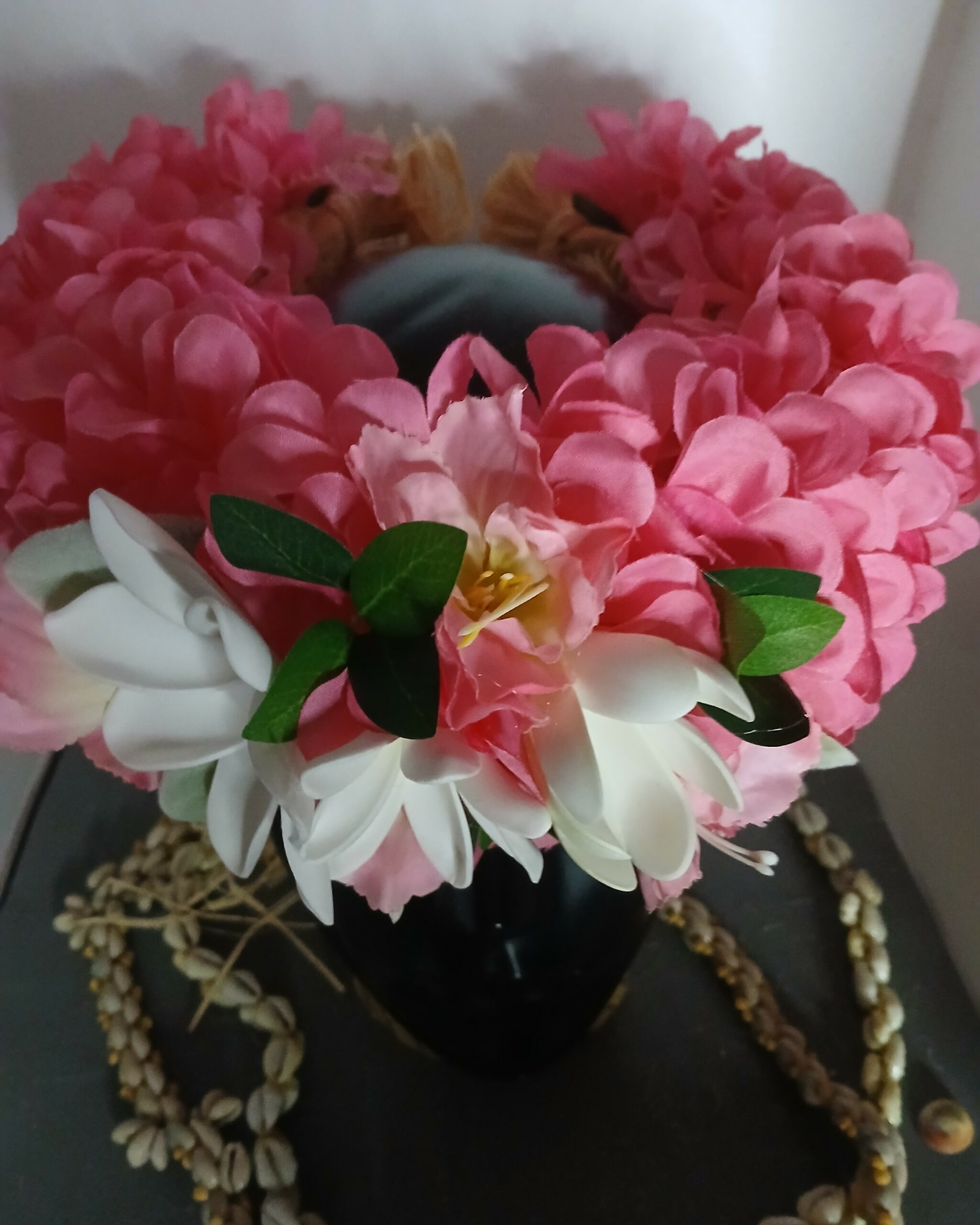 Couronne tiare Tahiti rose tiare épanouie entreouverte et en bouton Vaite.e.Tiare créations