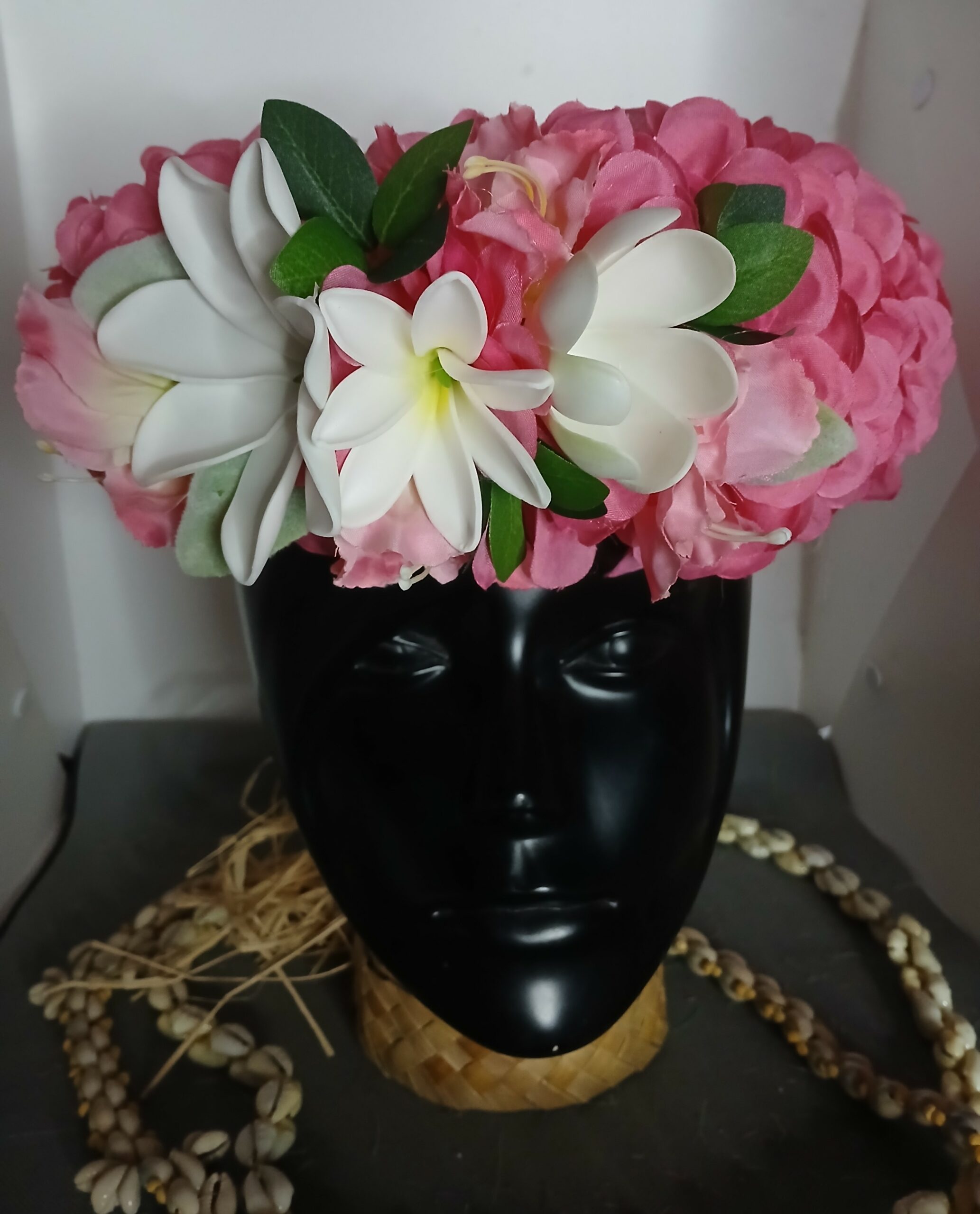 Couronne tiare Tahiti rose tiare épanouie entreouverte et en bouton Vaite.e.Tiare créations
