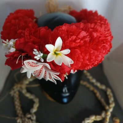 Couronne tiare Tahiti rouge tiare tatouée deux boutons de tiare boutons rouges