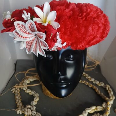 Couronne tiare Tahiti rouge tiare tatouée deux boutons de tiare boutons rouges
