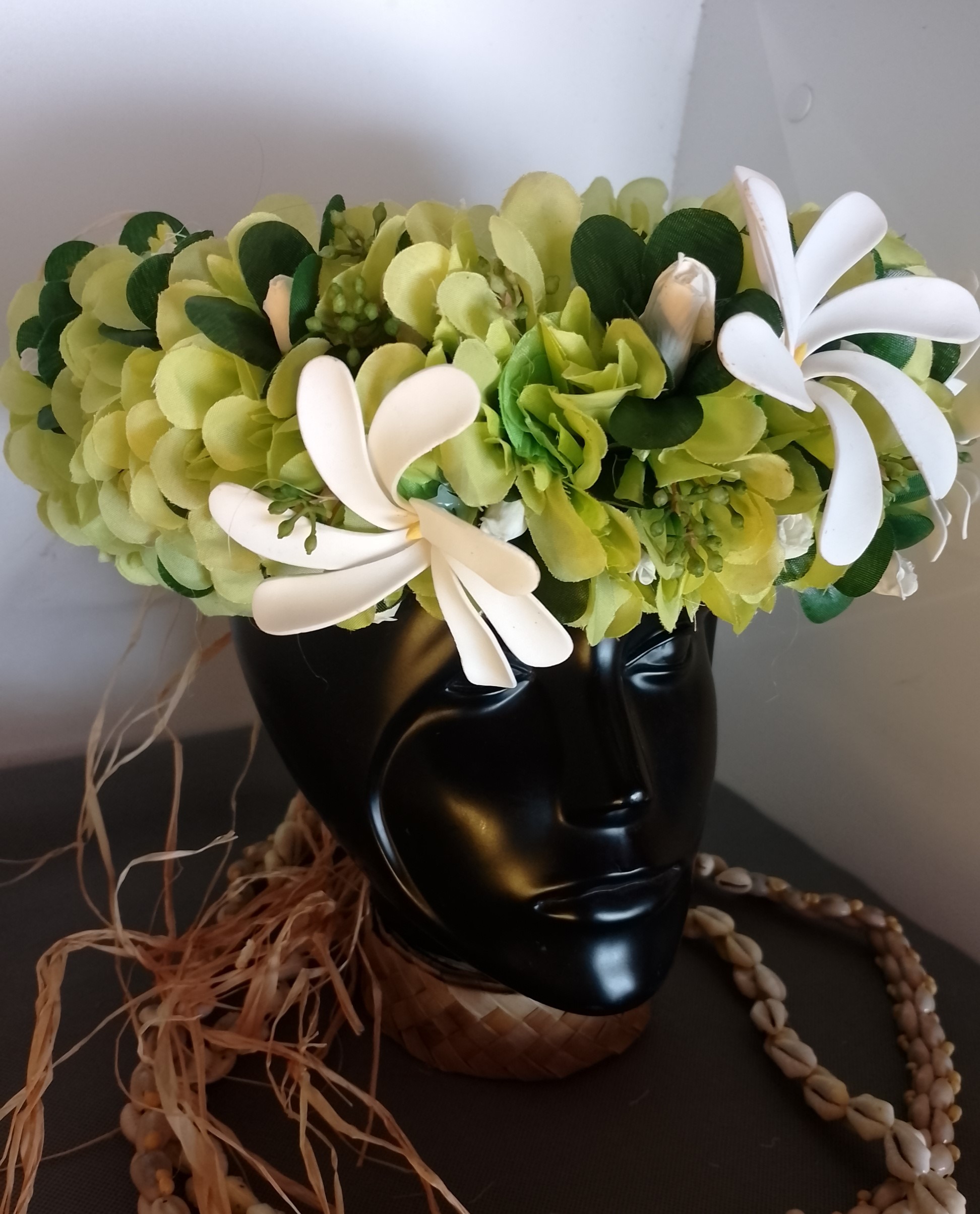 Couronne tiare Tahiti verte boutons tiare trois tiare Vaite.e.Tiare créations