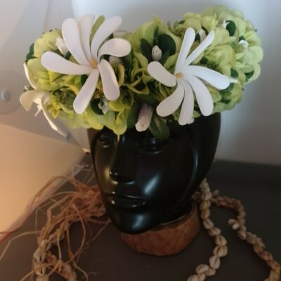 Couronne tiare Tahiti verte boutons tiare trois tiare