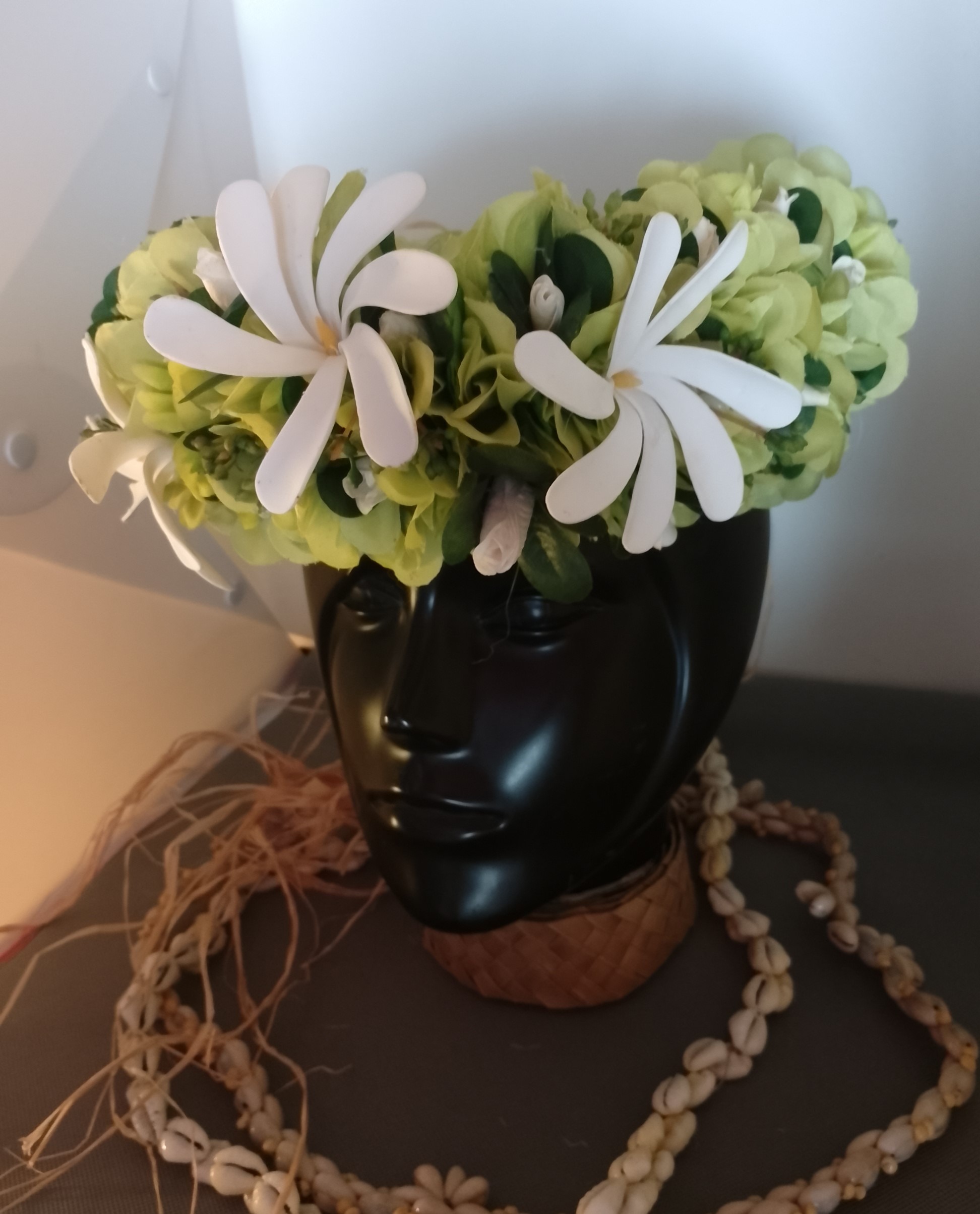 Couronne tiare Tahiti verte boutons tiare trois tiare Vaite.e.Tiare créations