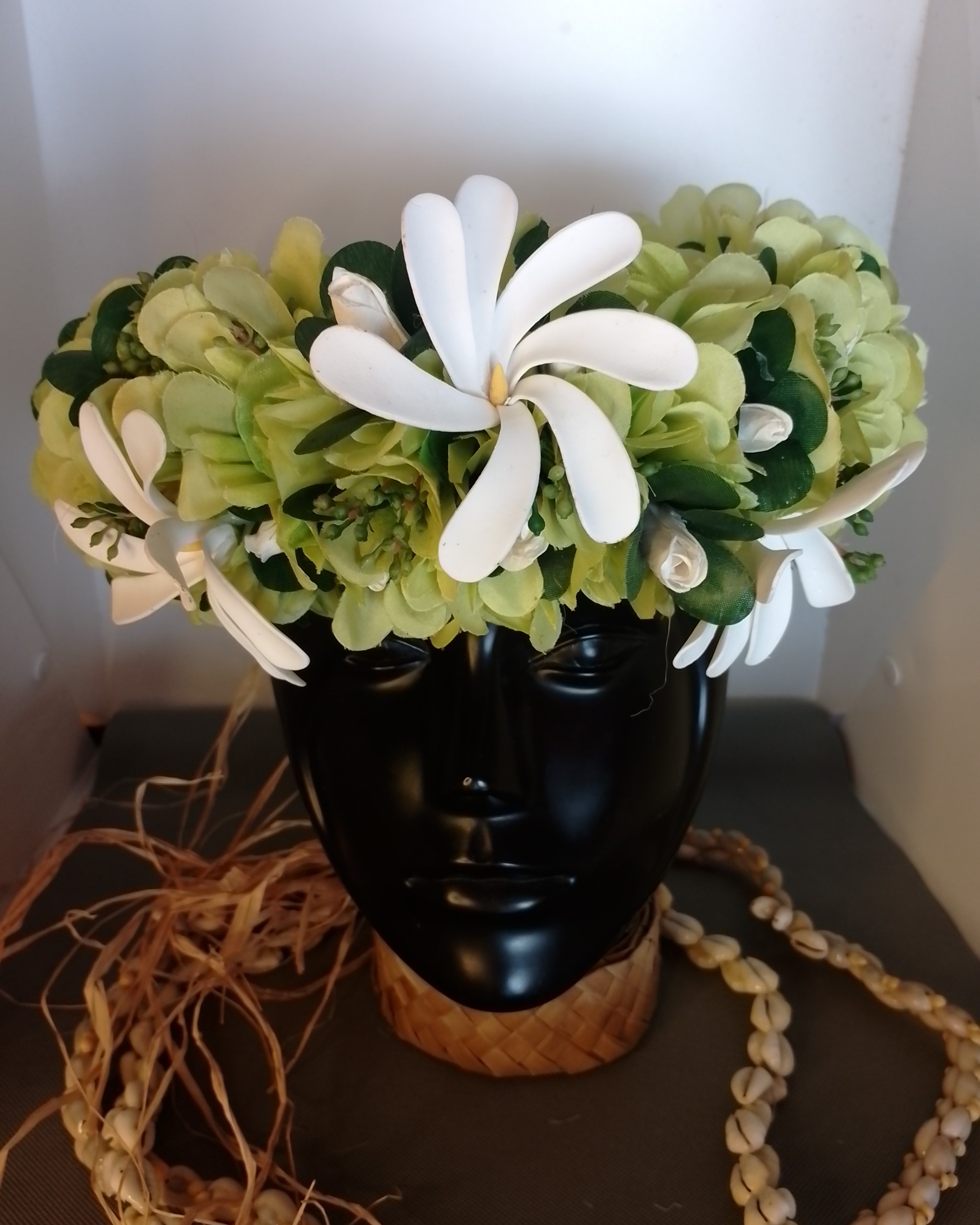 Couronne tiare Tahiti verte boutons tiare trois tiare Vaite.e.Tiare créations