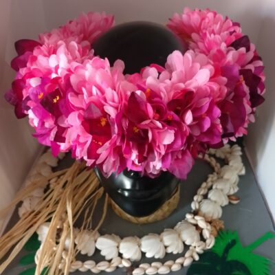 Couronne toute fleur Tahiti rose bougainvilliers violet et prune