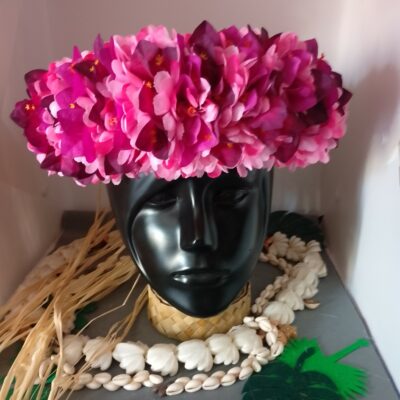 Couronne toute fleur Tahiti rose bougainvilliers violet et prune