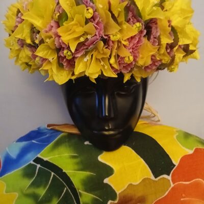 Couronne toutes fleurs Tahiti violette bougainvillier jaune