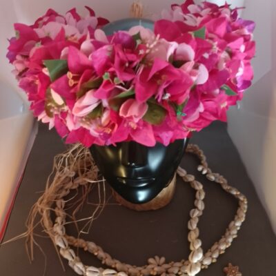 Couronne toutes fleurs Tahiti  rose bougainvilliers rouge violet et fuchsia