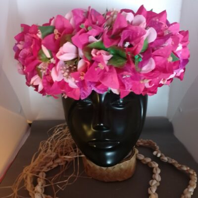 Couronne toutes fleurs Tahiti  rose bougainvilliers rouge violet et fuchsia