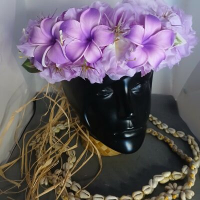 Couronne fleurs Tahiti mauve trois tipanie rainurés