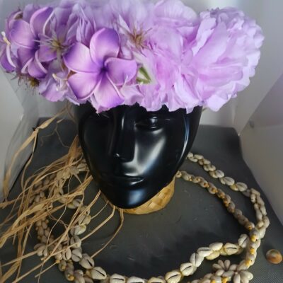 Couronne fleurs Tahiti mauve trois tipanie rainurés