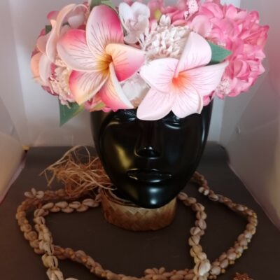 Couronne fleurs Tahiti champagne rosé trois maxi tipanie rainurés