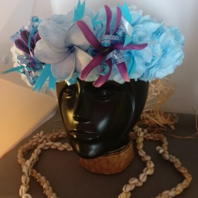 Couronne fleur Tahiti bleu ciel maxi tipanie deux tiare tatouées 