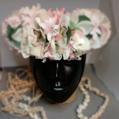 Couronne fleurs Tahiti champagne et rose cinq orchidées