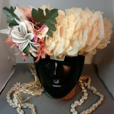 Couronne fleurs Tahiti champagne tipanie  tiare tatouée lys élancés