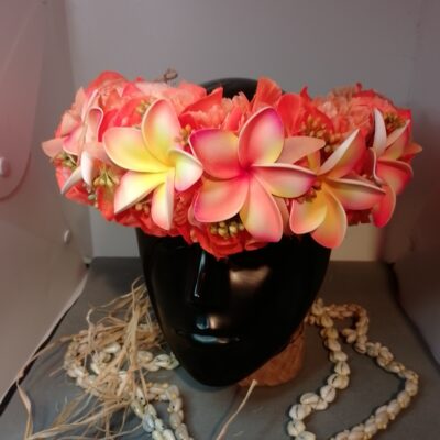 Couronne fleurs Tahiti orange cinq tipanie deux dégradés orangés