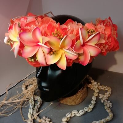 Couronne fleurs Tahiti orange cinq tipanie deux dégradés orangés