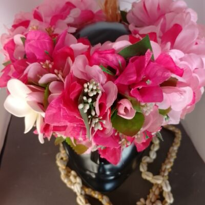 Couronne fleurs Tahiti rose et fuchsia bougainvillier fuchsia tipanie blanc cœur rose 