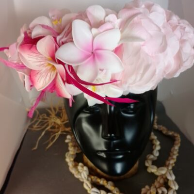 Couronne fleur Tahiti rose pâle maxi tipanie deux tipanie cœur rose