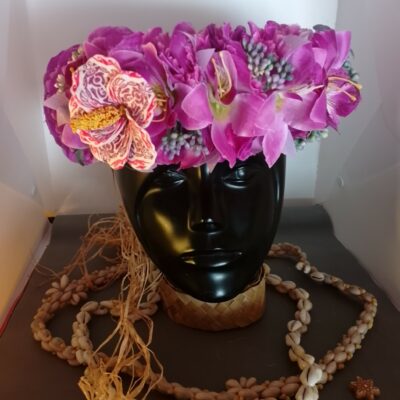 Couronne fleurs Tahiti violette cinq orchidées hibiscus tatoué