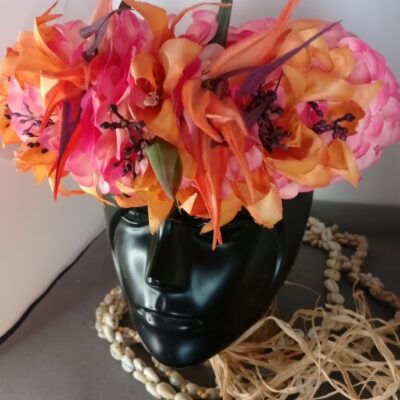 Couronne fleurs Tahiti champagne rosé grands lys oranges oiseau du paradis