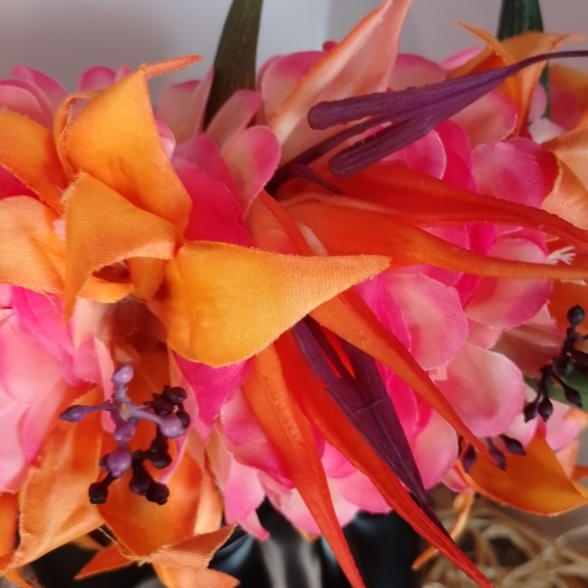 Couronne fleurs Tahiti champagne rosé grands lys oranges oiseau du paradis Vaite.e.Tiare créations