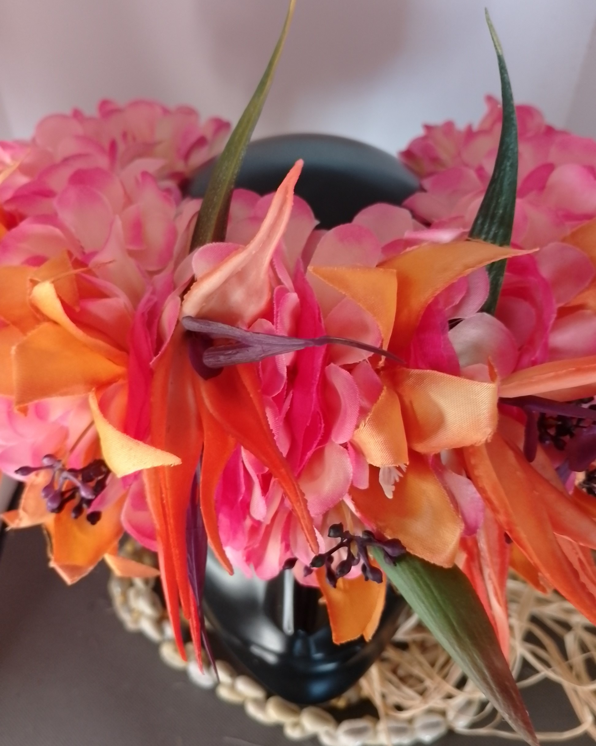 Couronne fleurs Tahiti champagne rosé grands lys oranges oiseau du paradis Vaite.e.Tiare créations