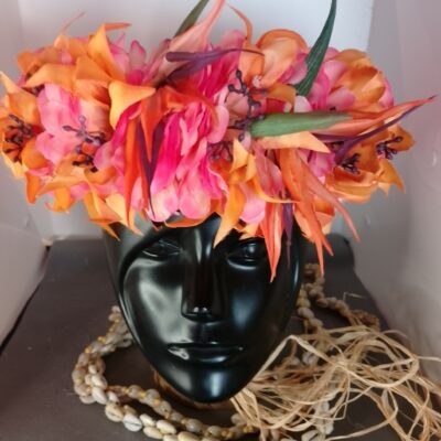 Couronne fleurs Tahiti champagne rosé grands lys oranges oiseau du paradis