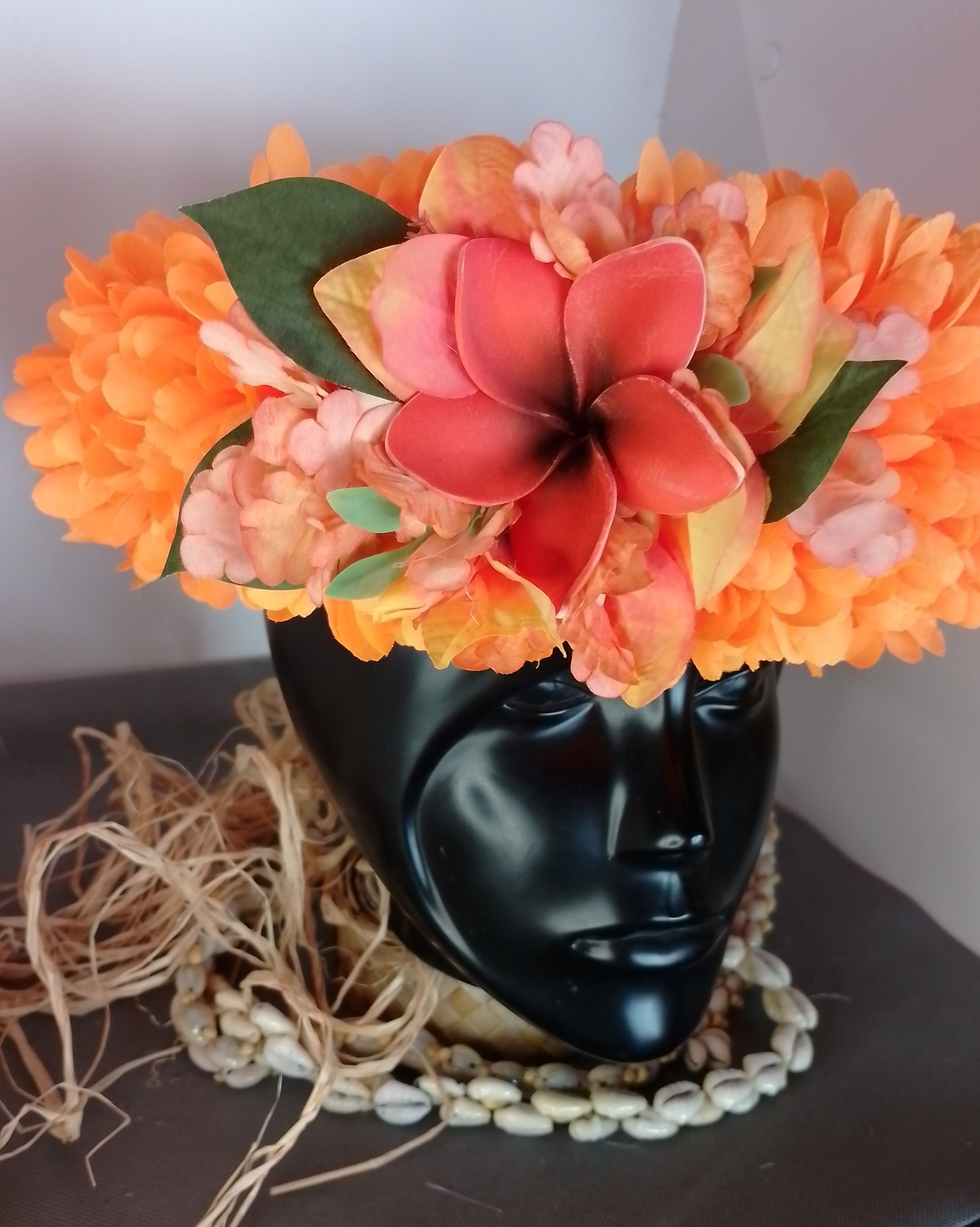 Couronne fleurs Tahiti orange tipanie orchidées bougainvillier oranges Vaite.e.Tiare créations