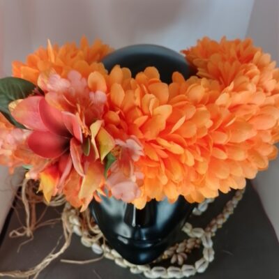 Couronne fleurs Tahiti orange tipanie orchidées bougainvillier oranges