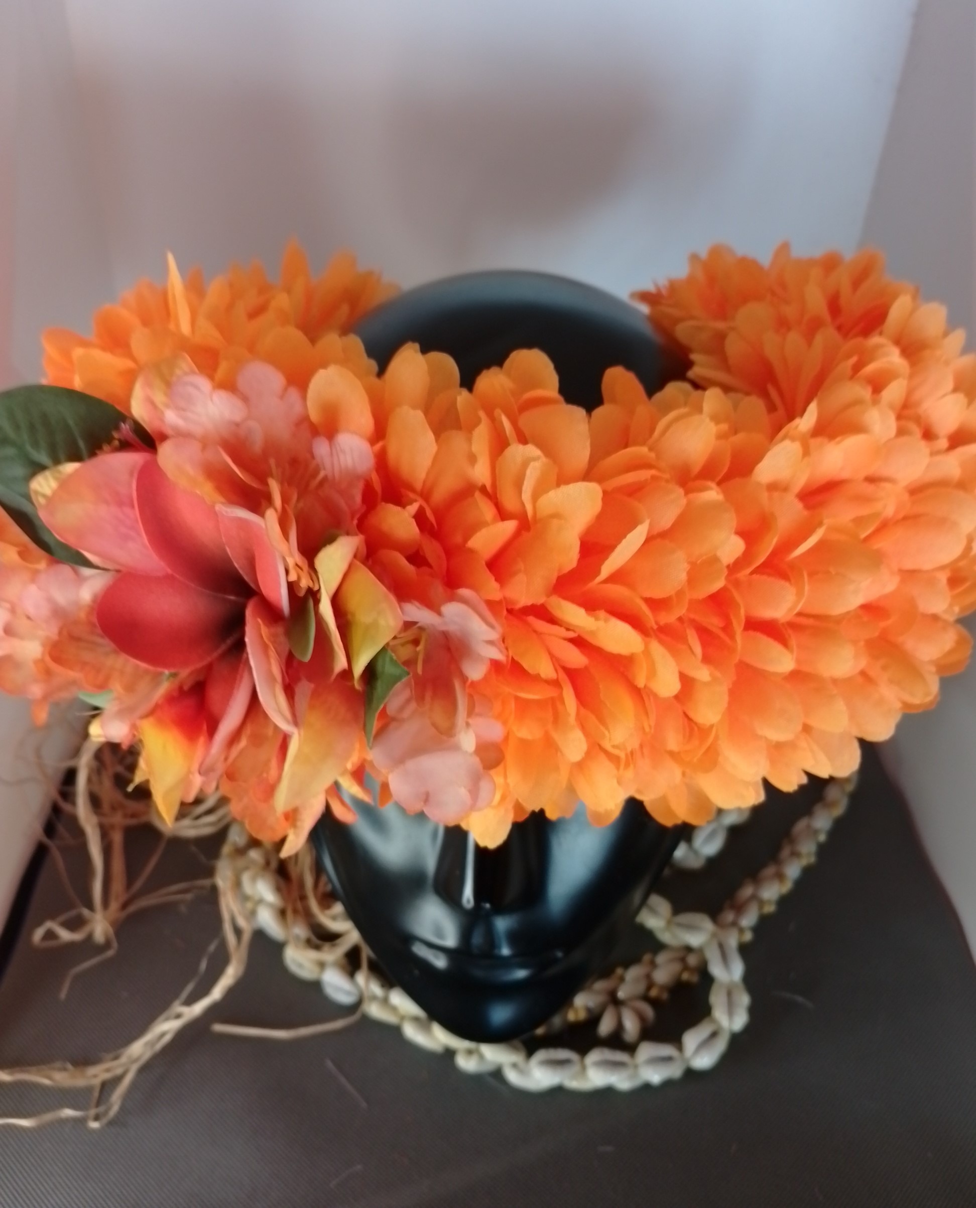 Couronne fleurs Tahiti orange tipanie orchidées bougainvillier oranges Vaite.e.Tiare créations