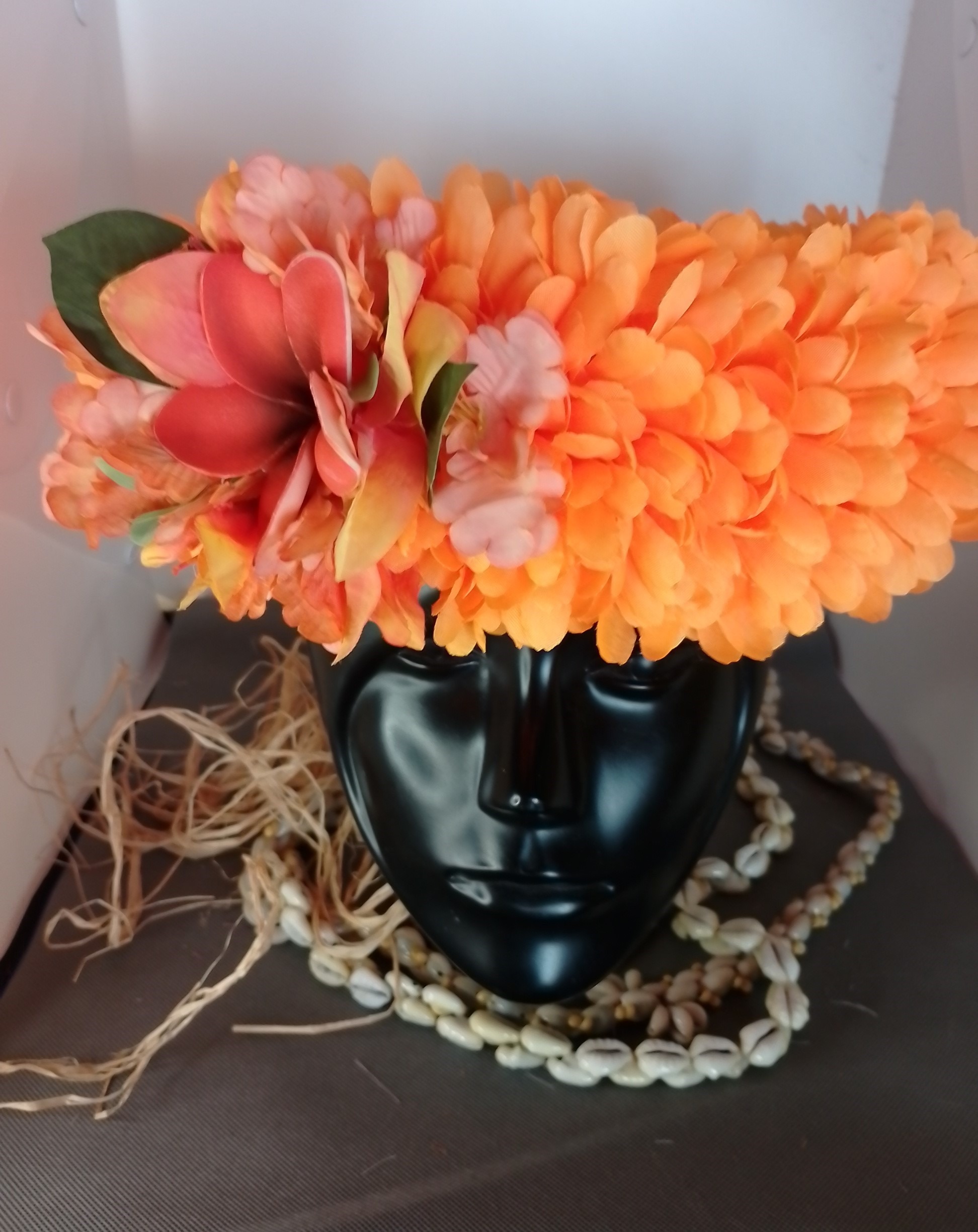 Couronne fleurs Tahiti orange tipanie orchidées bougainvillier oranges Vaite.e.Tiare créations