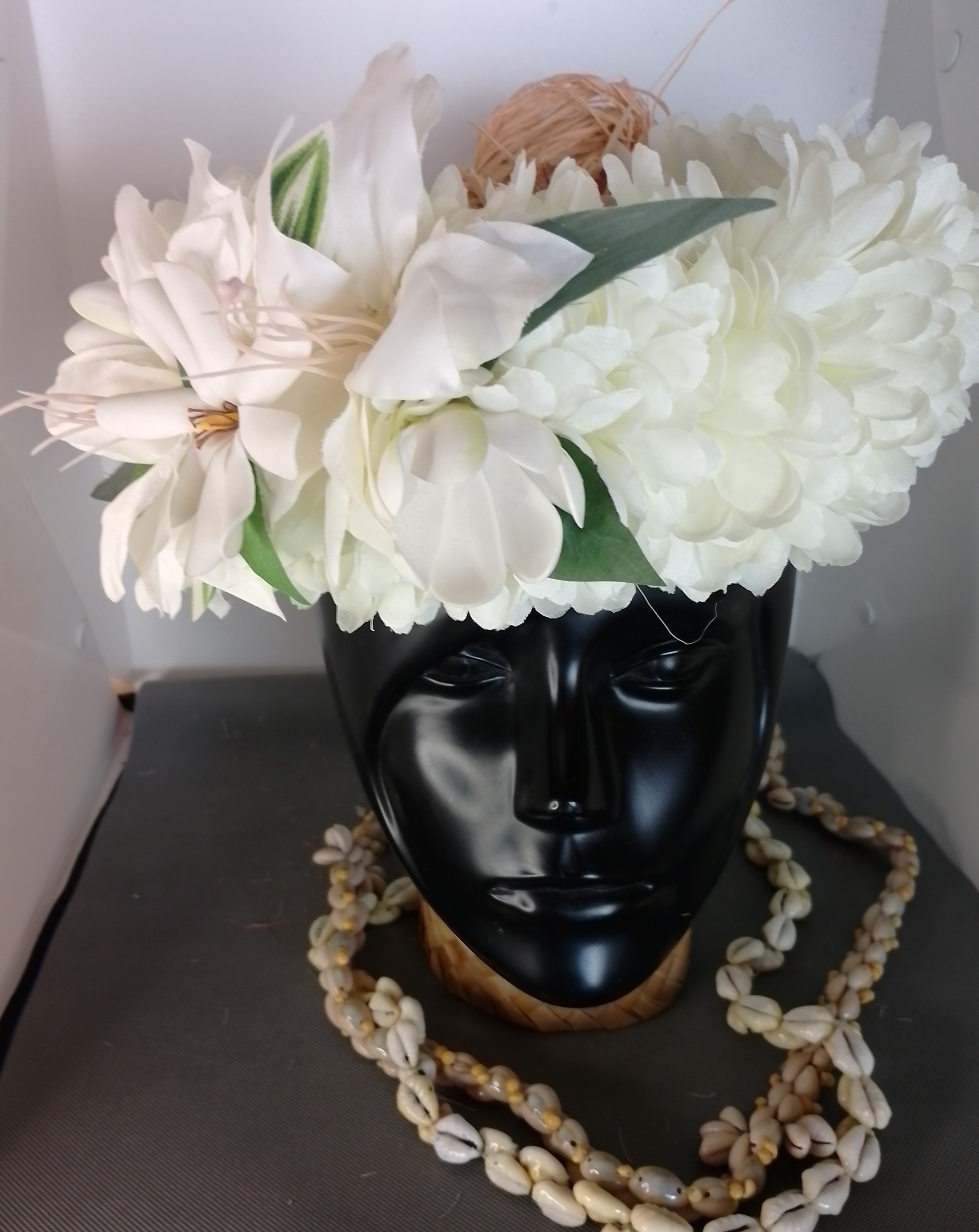 Couronne tiare Tahiti blanche deux grands lys tiare élégante Vaite.e.Taire créations