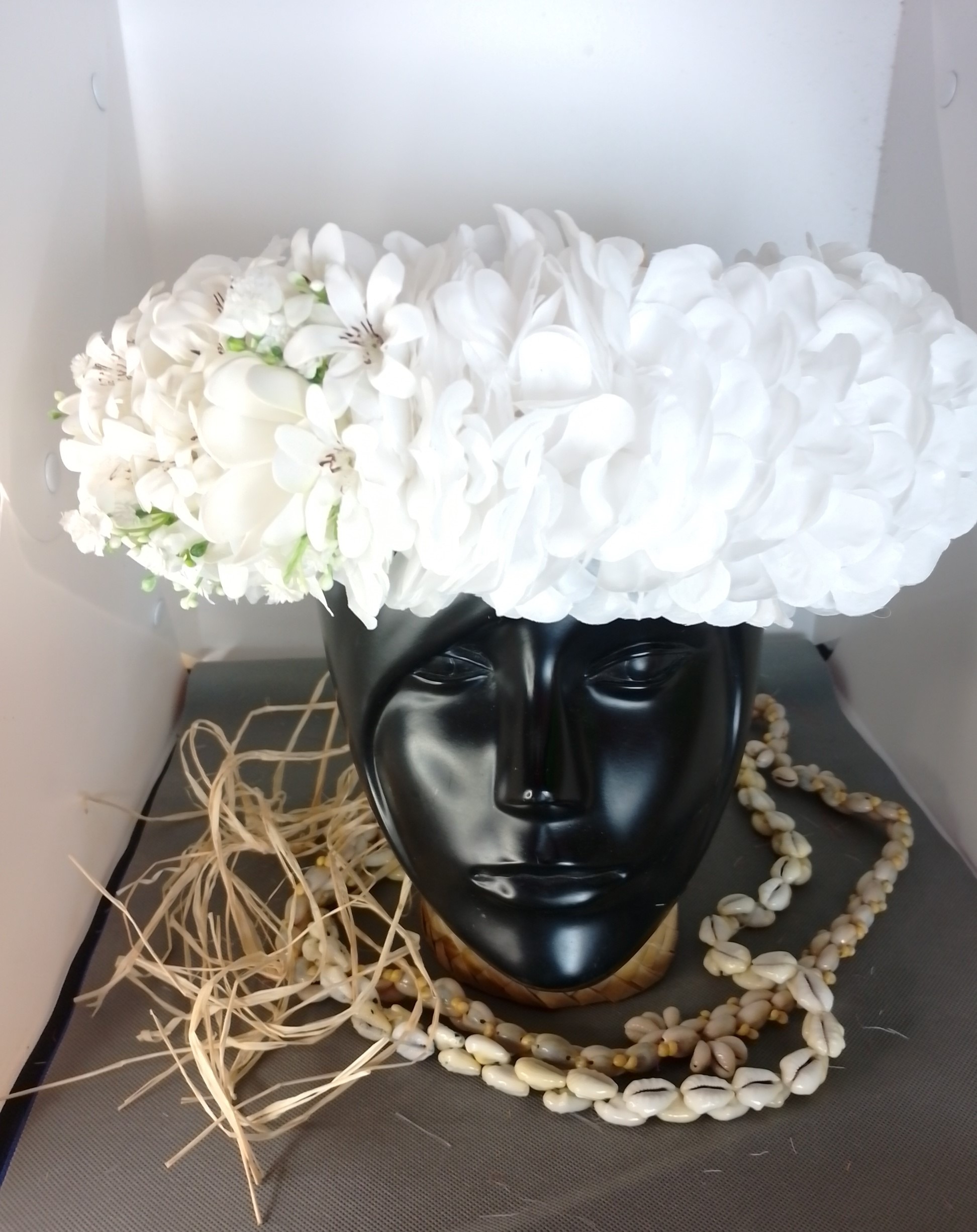 Couronne tiare Tahiti blanche trois boutons tiare Vaite.e.Tiare créations